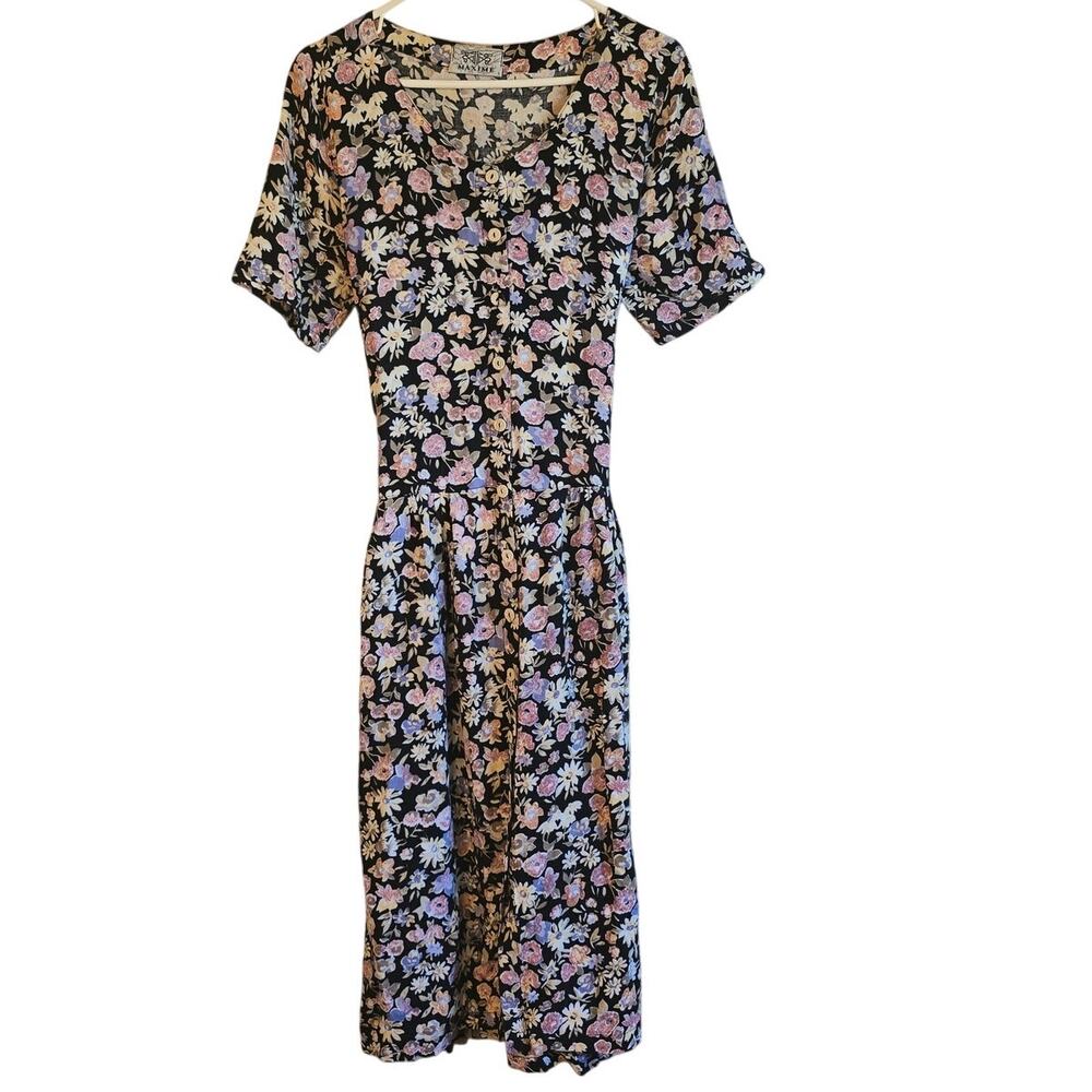 Maxime Floral Button Front Midi Dress size large modest 90's